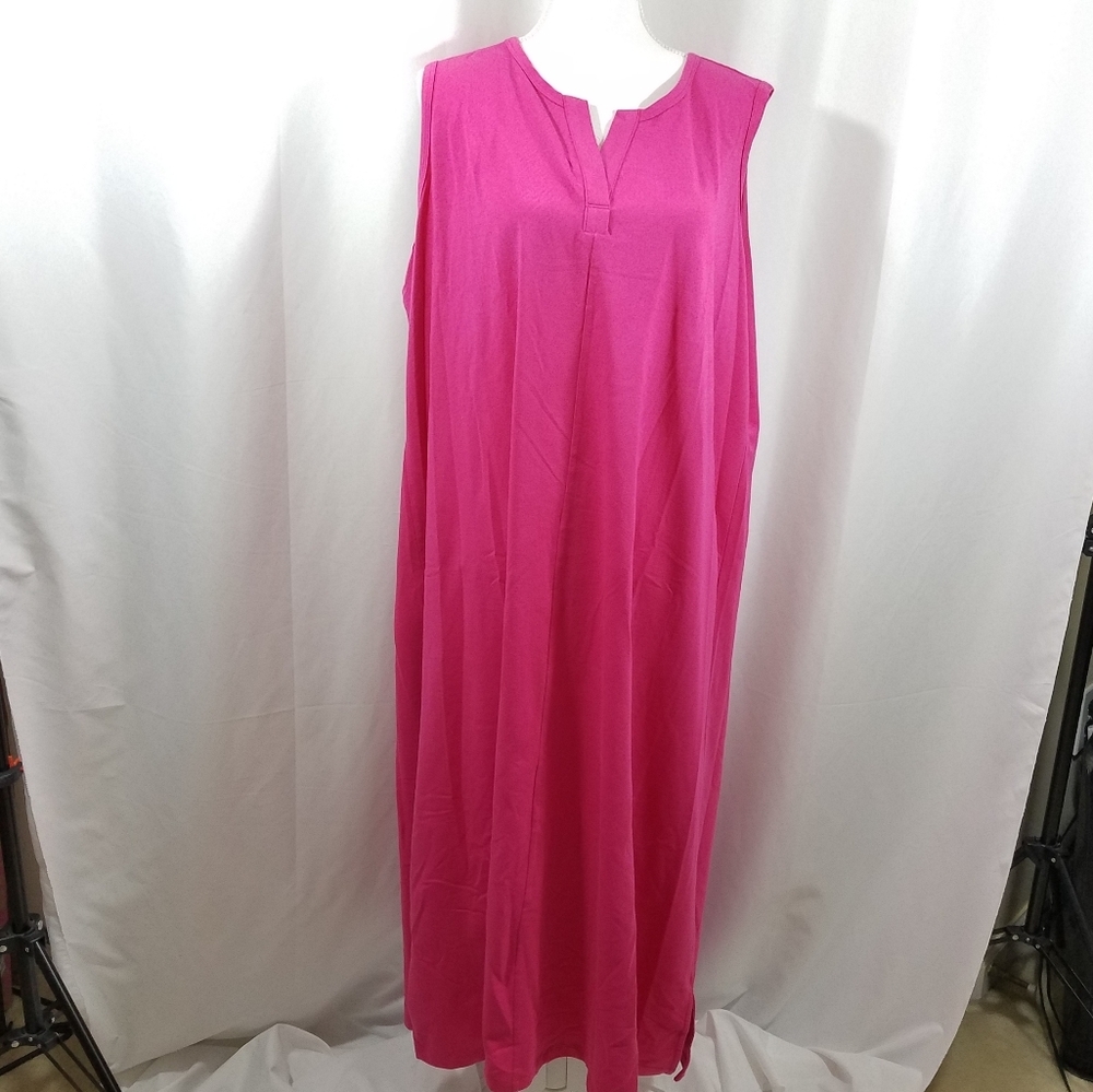 Denim & Co Sleeveless V-Neck 2XP Pink Jersey Dress - Picture 2 of 16